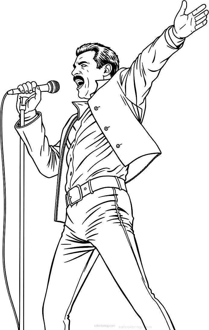 Freddie Mercury Performing coloring page for kids