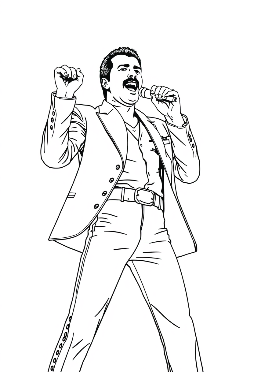 Freddie Mercury Performing coloring page, free printable
