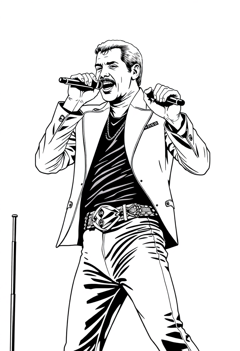 Freddie Mercury Performing coloring page, free printable