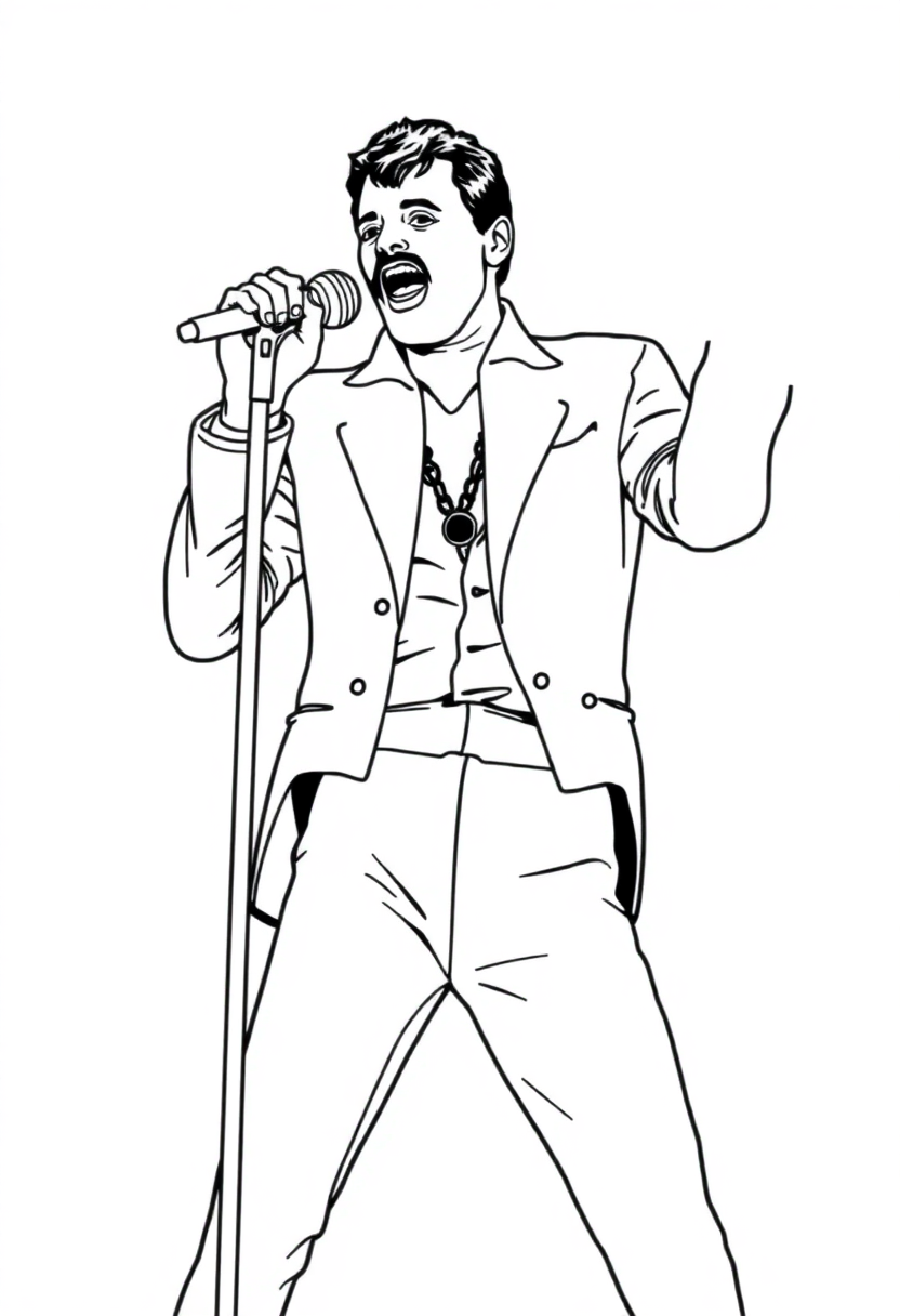 Freddie Mercury Performing coloring page, free printable