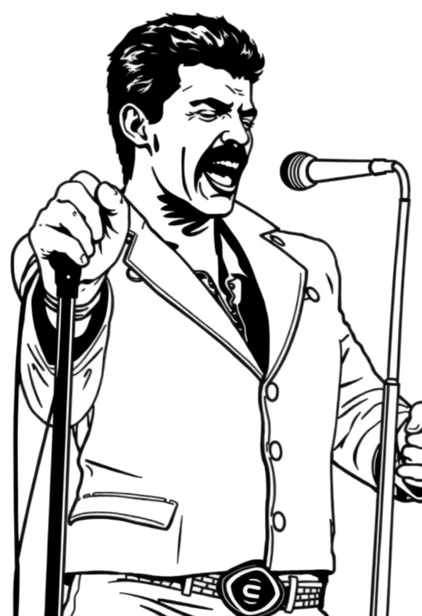 Freddie Mercury Performing coloring page, free printable