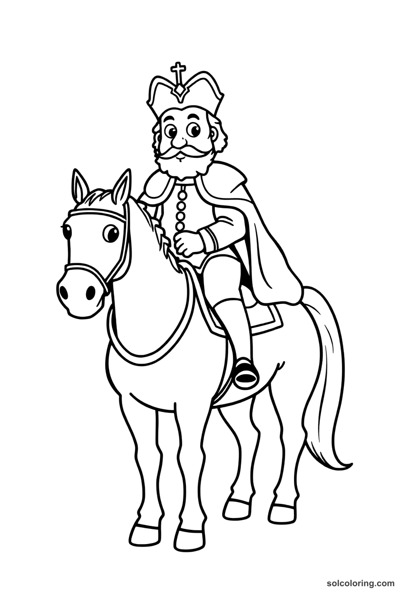 Cute Cartoon Frederick the Great of Prussia on Horseback coloring page, free printable cute cartoon style