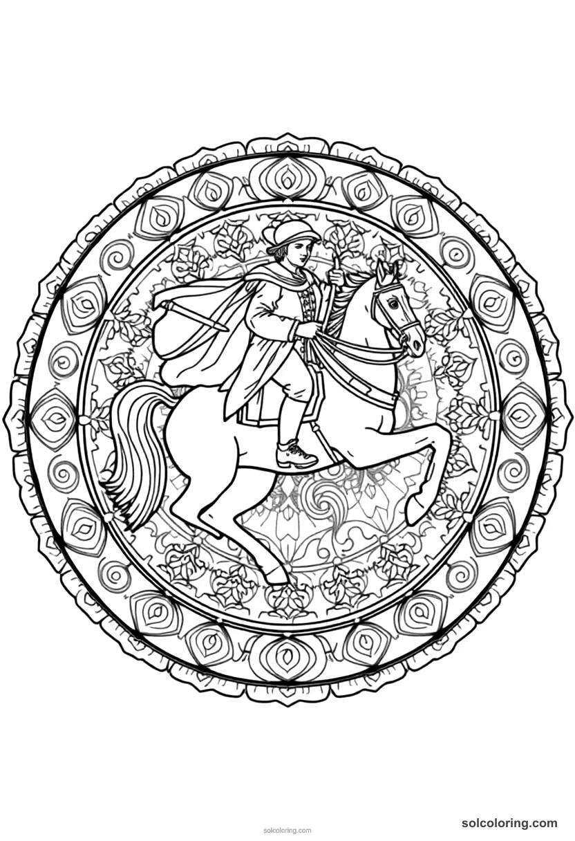 Mandala Frederick the Great of Prussia on Horseback mandala coloring page for kids