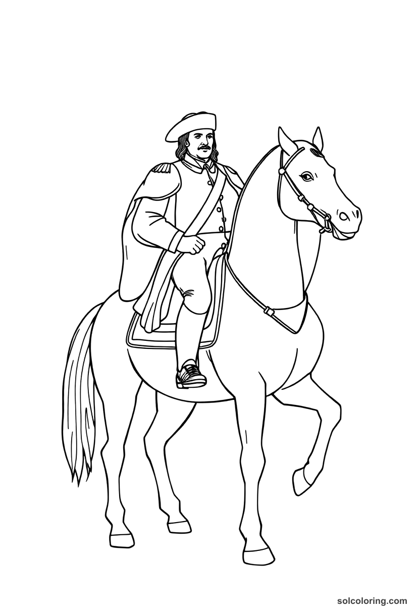 Simple Frederick the Great of Prussia on Horseback coloring page, free printable simple style