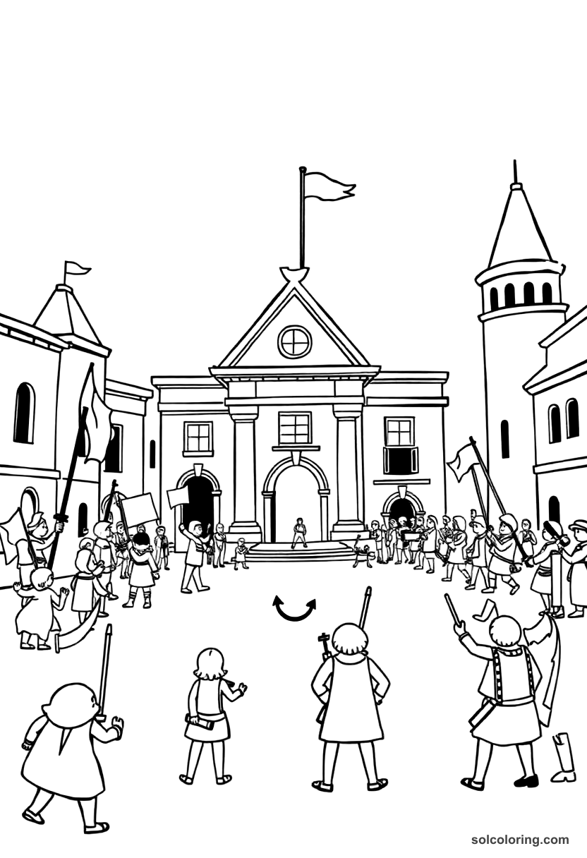Cute Cartoon French Revolution Storming of the Bastille coloring page, free printable cute cartoon style
