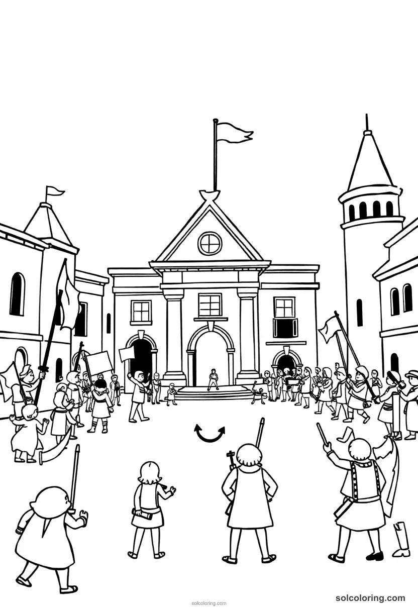 Cute Cartoon French Revolution Storming of the Bastille cute cartoon coloring page for kids