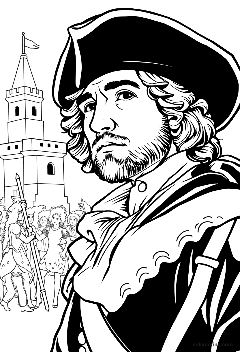 French Revolution Storming of the Bastille coloring page, free printable detailed style