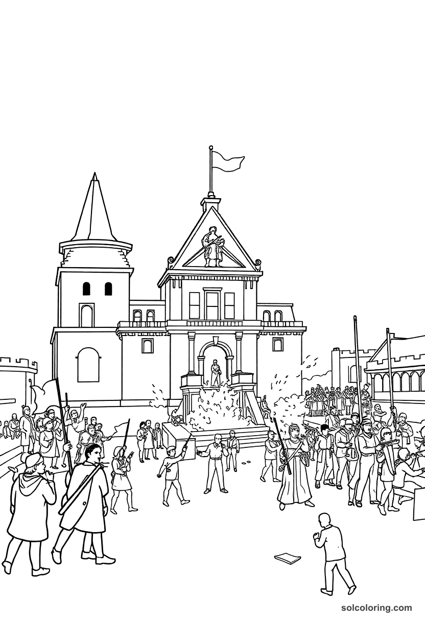 Simple French Revolution Storming of the Bastille coloring page, free printable simple style