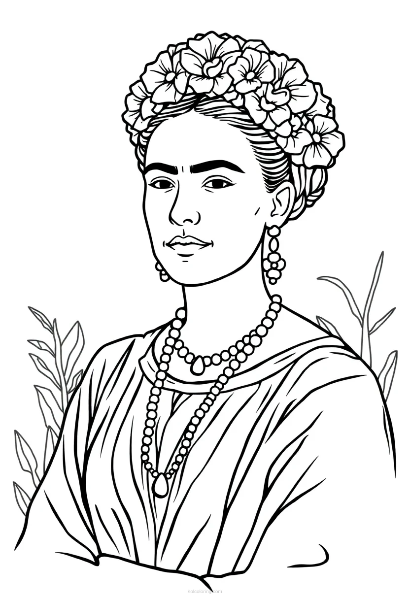 Frida Kahlo Self Portrait Scene coloring page for kids