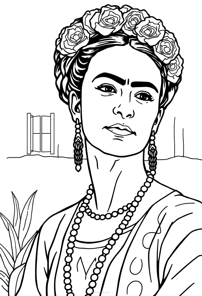 Frida Kahlo Self Portrait Scene coloring page for kids