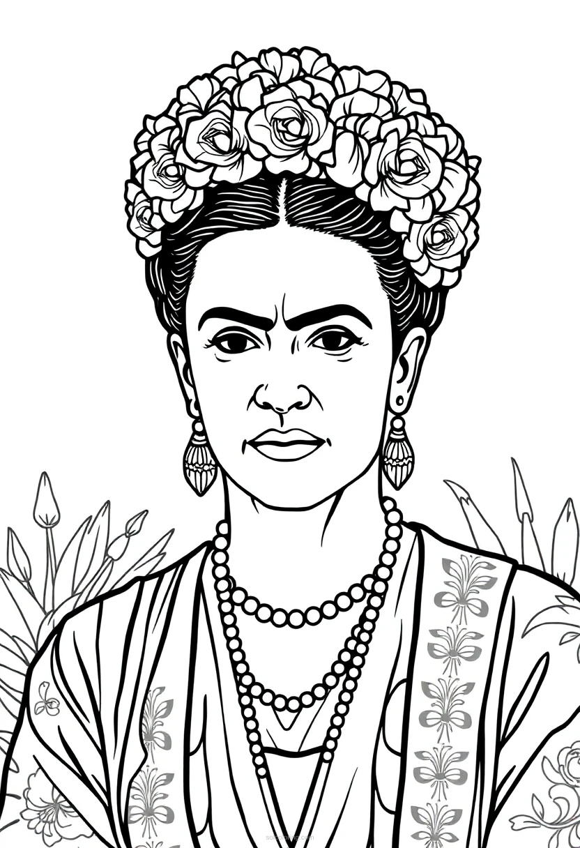 Frida Kahlo Self Portrait Scene coloring pages