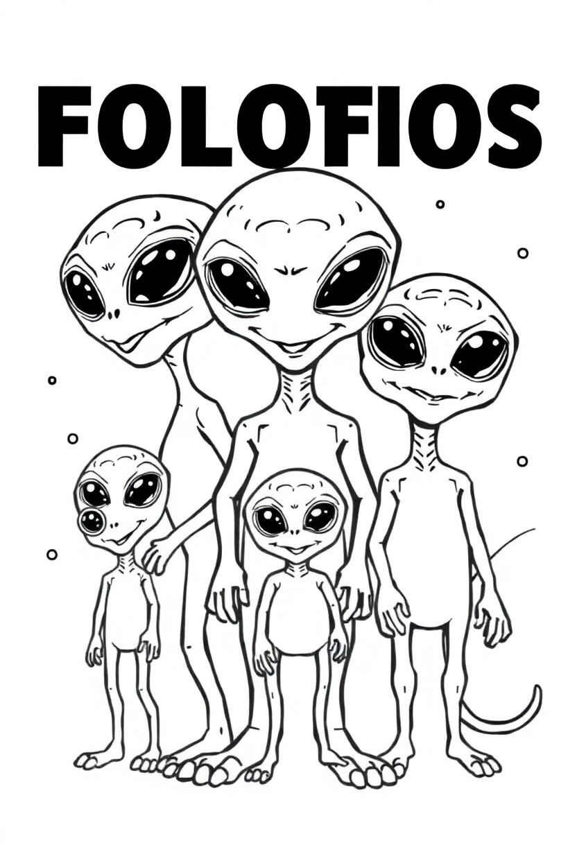 Friendly Alien Family coloring page, free printable