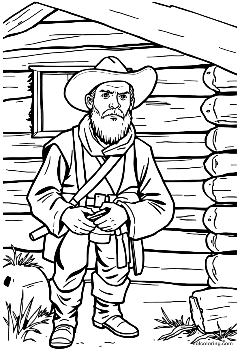 Frontiersman Building A Log Cabin coloring pages