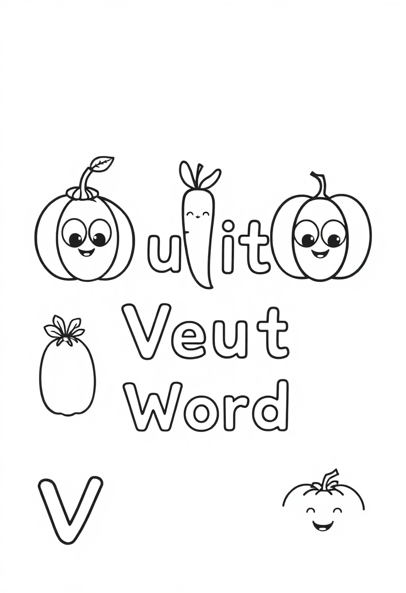 Fruit and Vegetable Words coloring page for kids