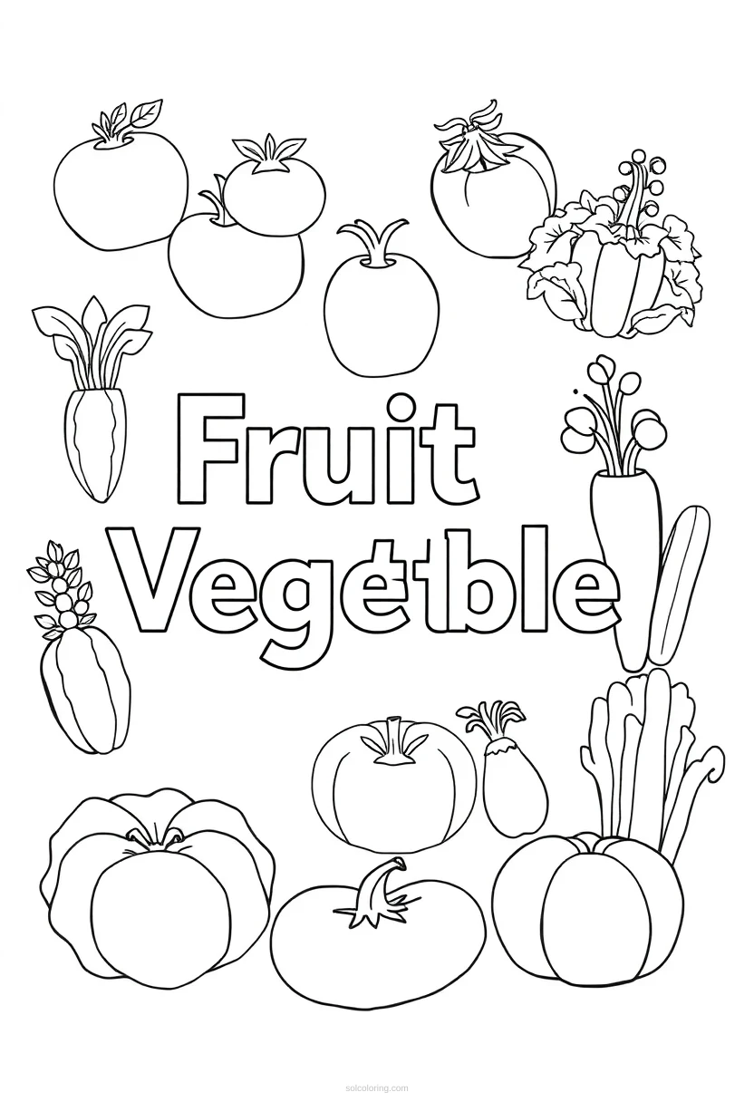 Fruit And Vegetable Words coloring pages