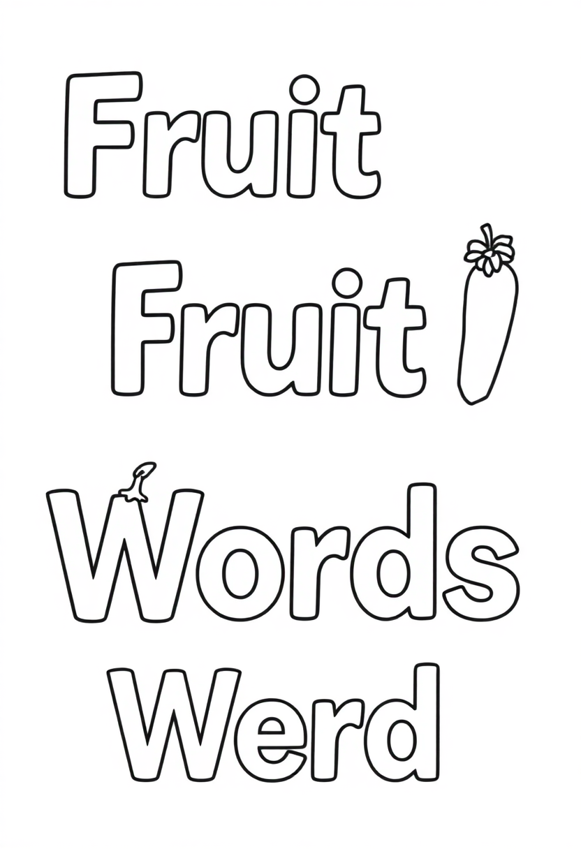 Fruit and Vegetable Words coloring page for kids