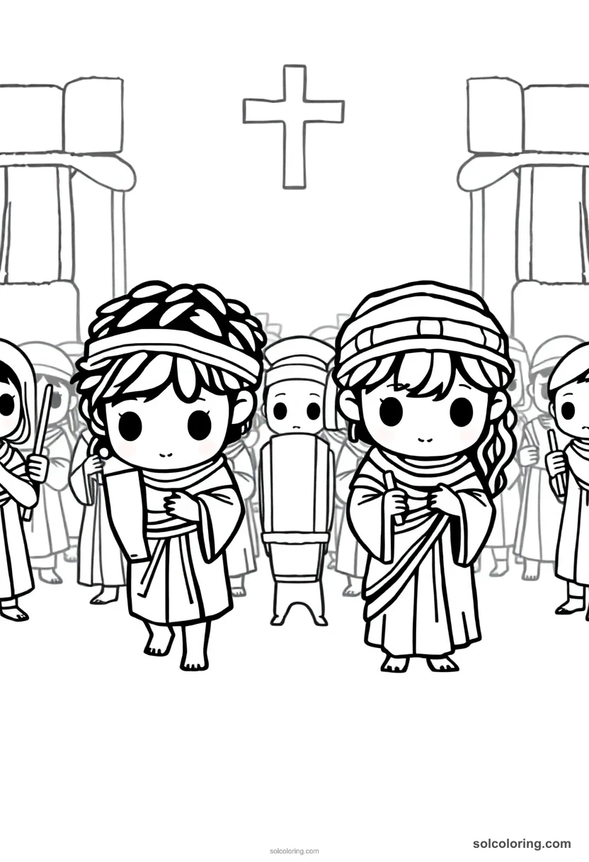 Chibi Funeral Procession with Mourners chibi coloring page for kids