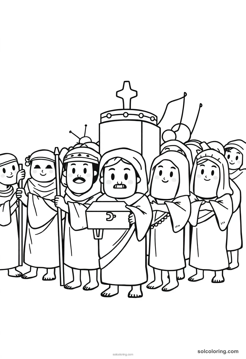 Cute Cartoon Funeral Procession with Mourners cute cartoon coloring page for kids