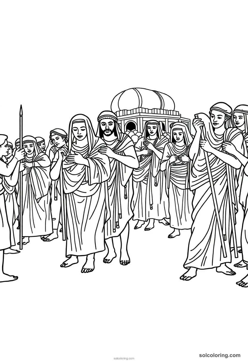 Funeral Procession with Mourners detailed coloring page for kids