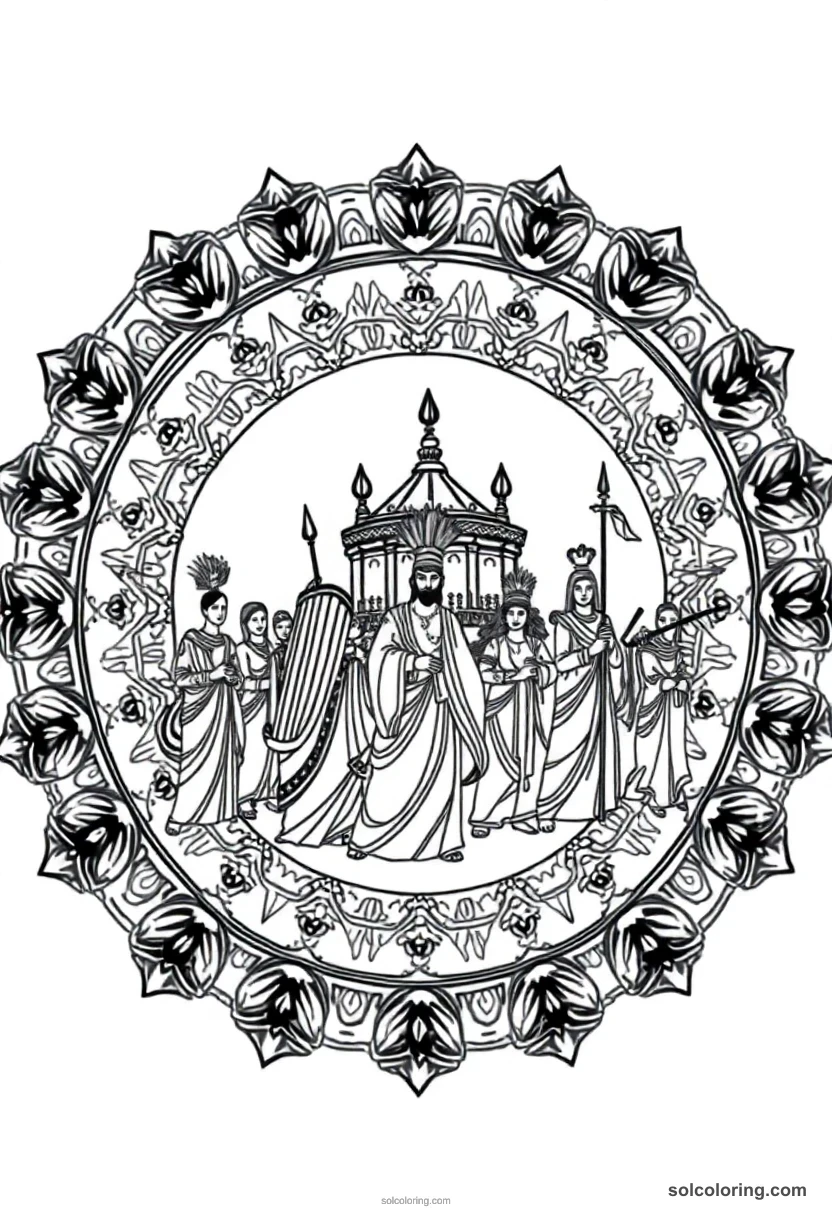 Mandala Funeral Procession with Mourners mandala coloring page for kids