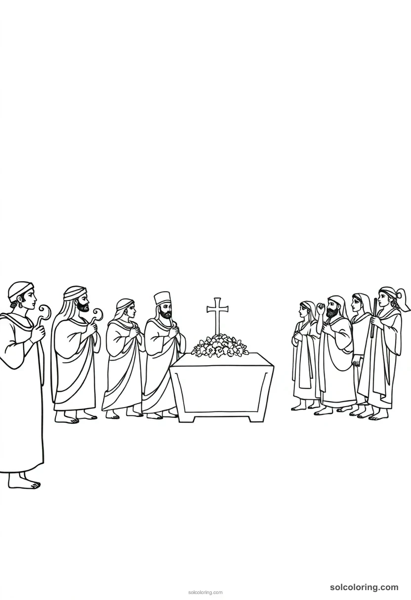 Simple Funeral Procession with Mourners simple coloring page for kids