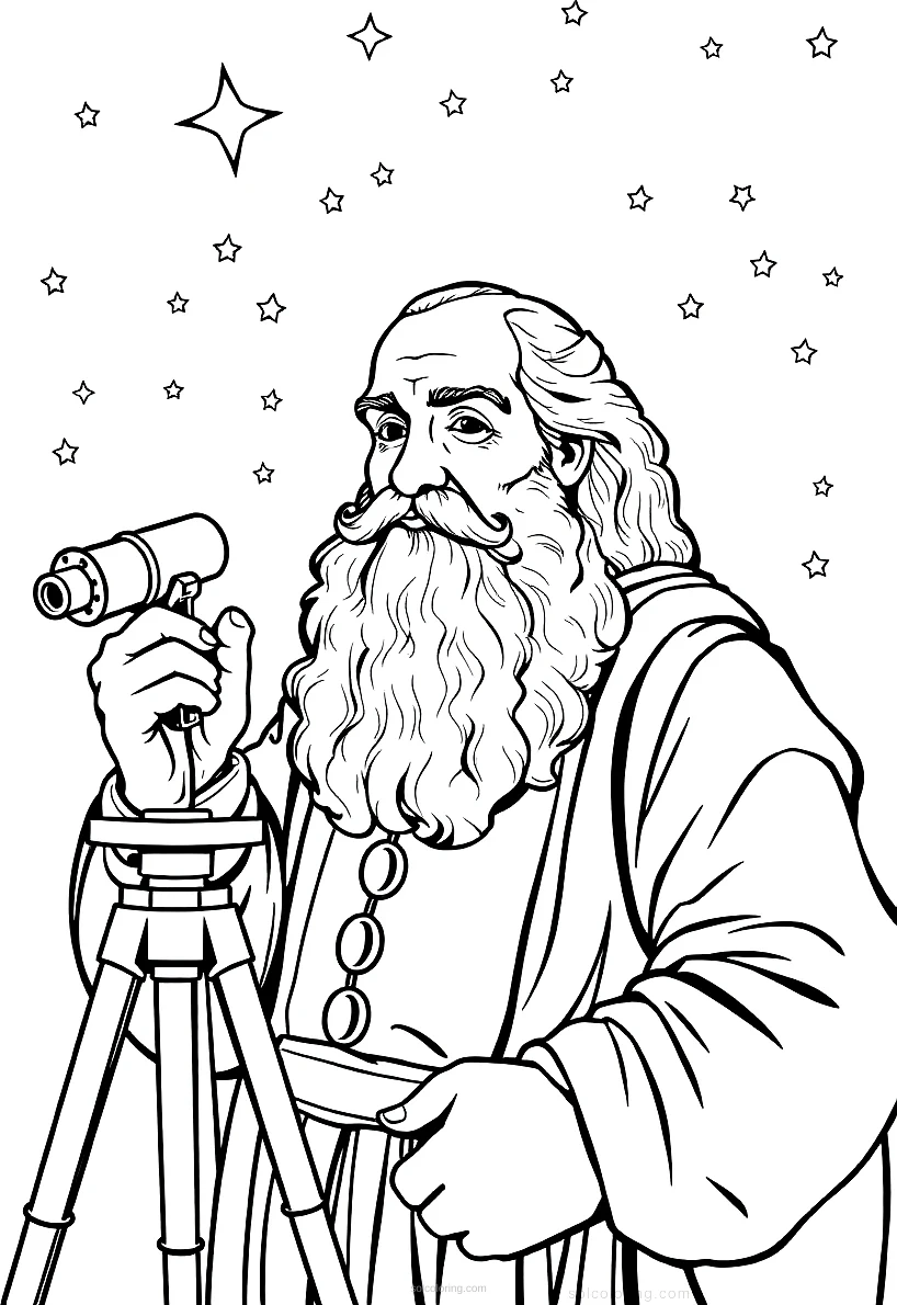 Galileo Galilei With Telescope And Stars coloring pages