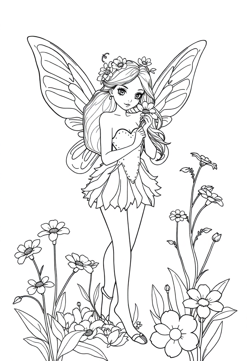 Garden Fairy with Flowers coloring page, free printable