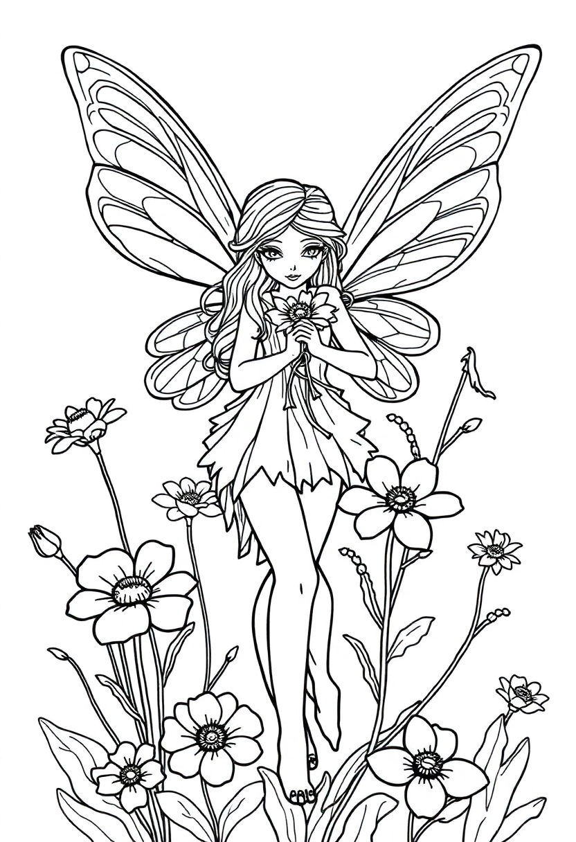 Garden Fairy with Flowers coloring page, free printable