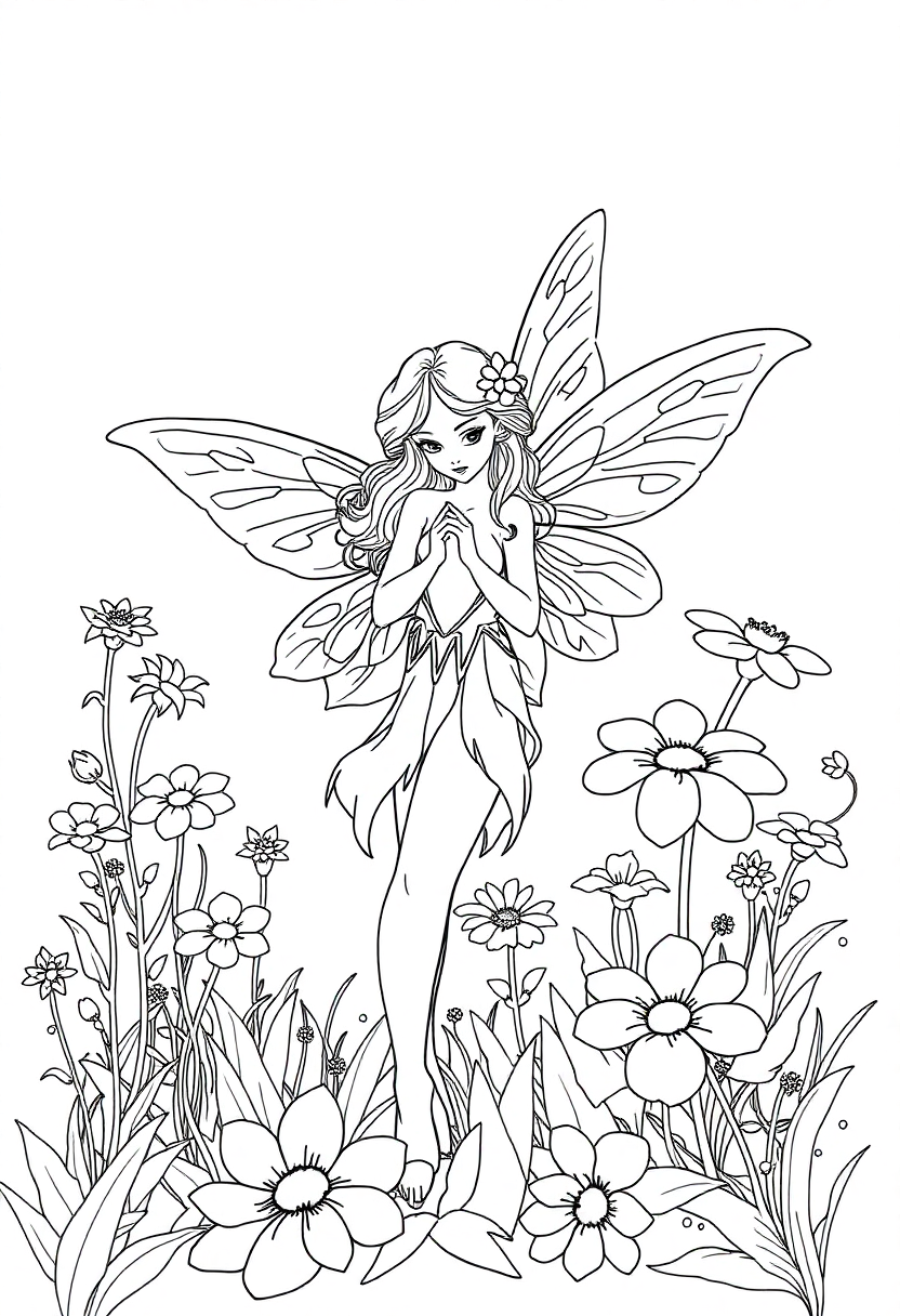 Garden Fairy with Flowers coloring page, free printable