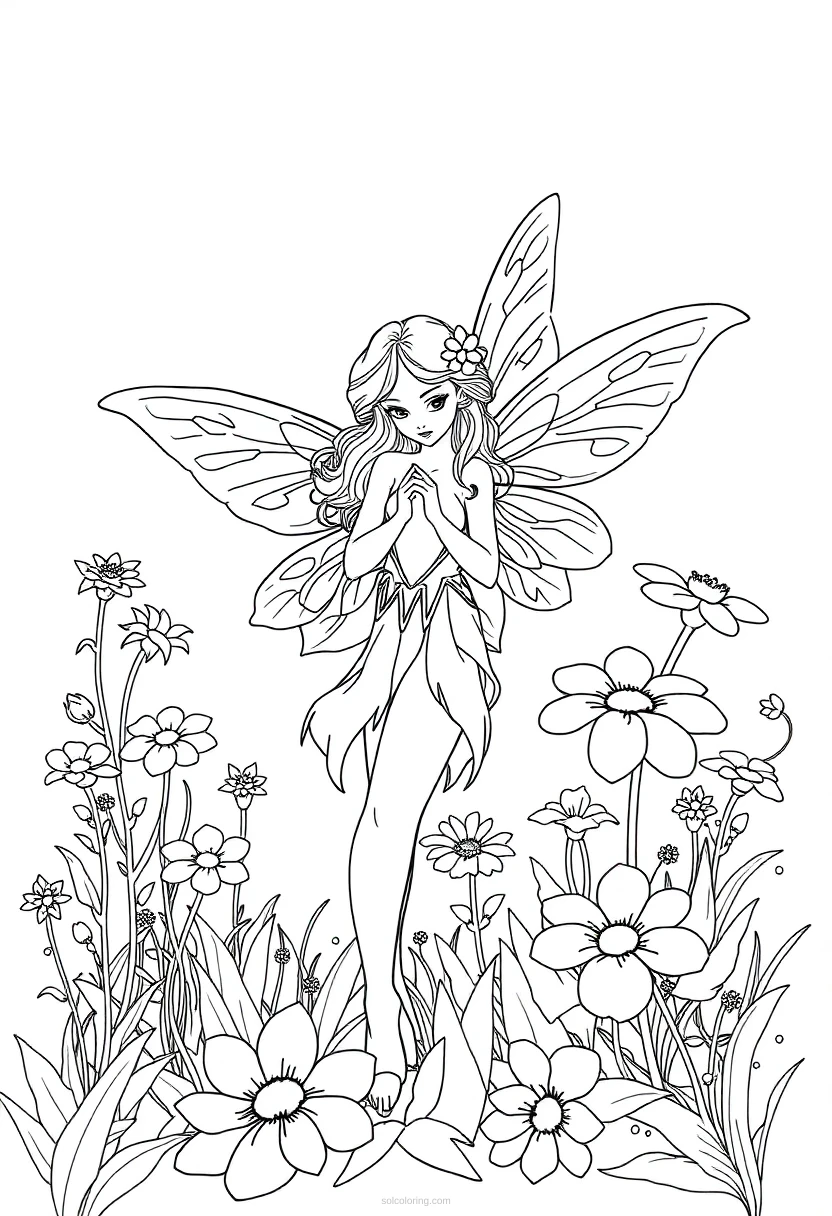 Garden Fairy with Flowers coloring page for kids
