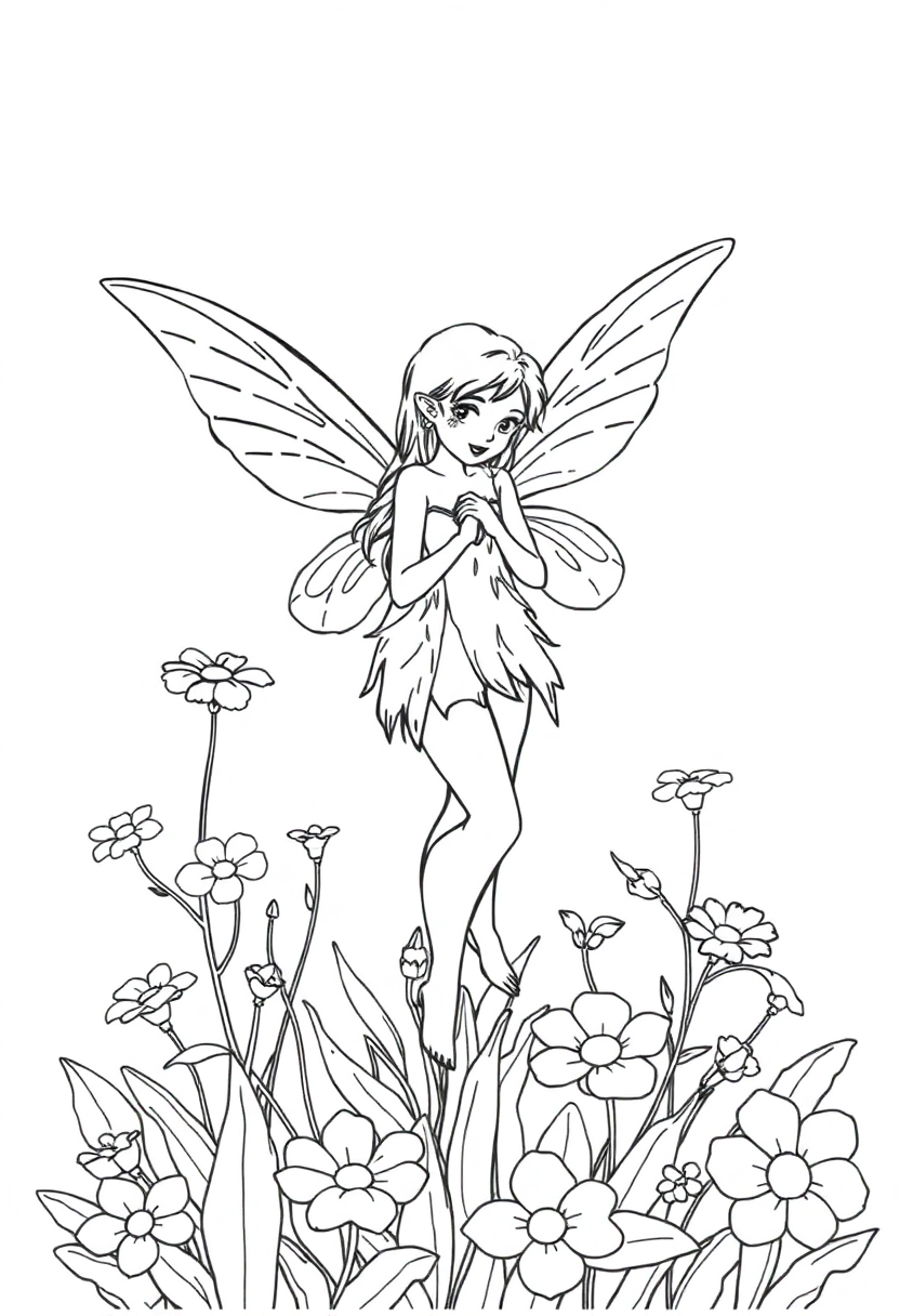 Garden Fairy with Flowers coloring page, free printable
