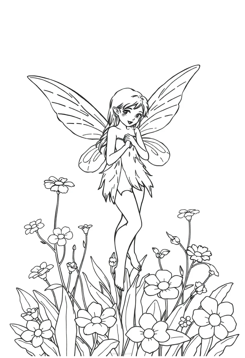 Garden Fairy with Flowers coloring page for kids