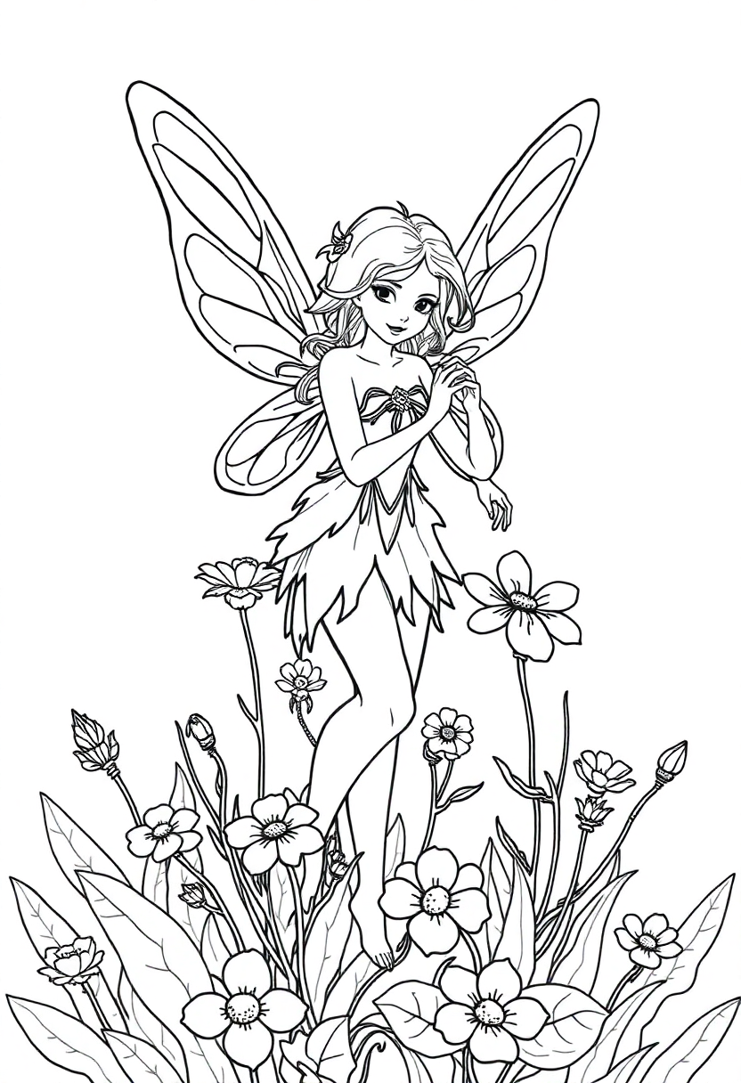 Garden Fairy With Flowers coloring pages