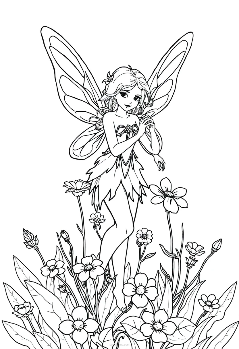 Garden Fairy With Flowers coloring pages