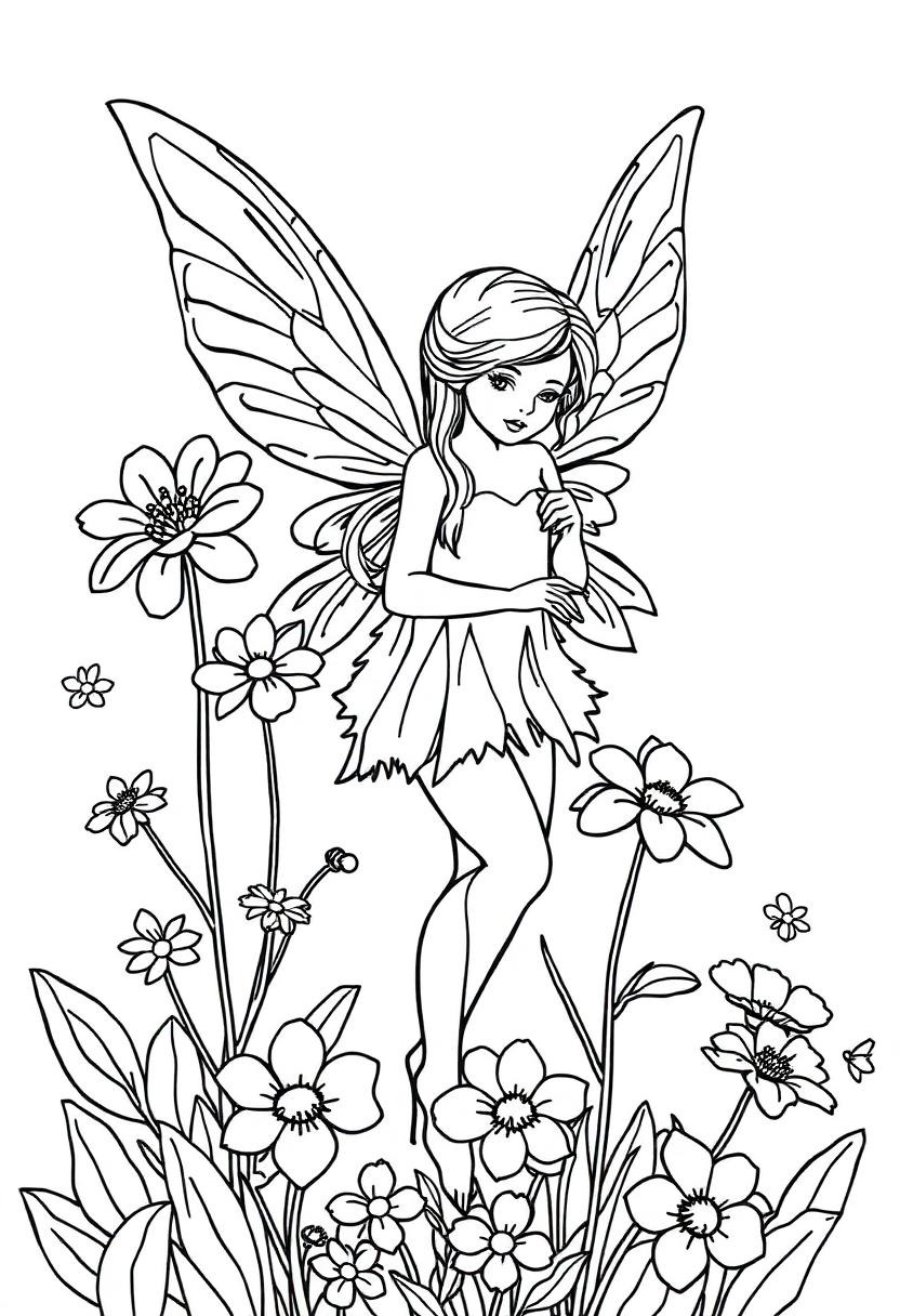 Garden Fairy with Flowers coloring page, free printable