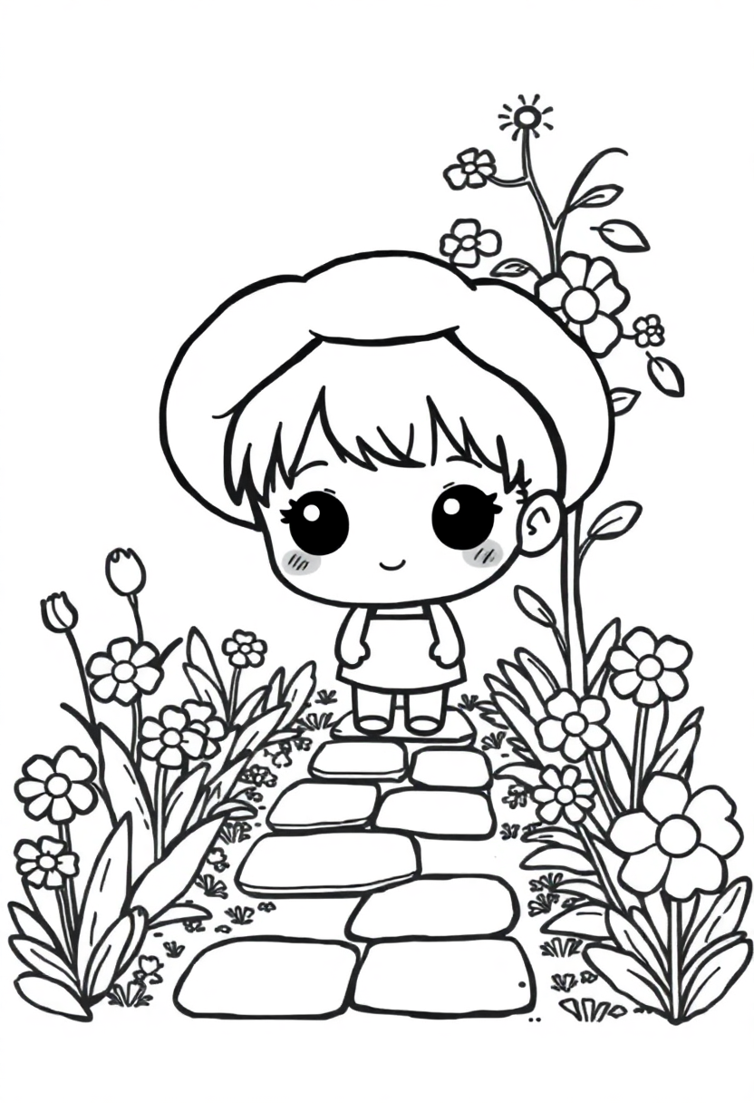 Garden Path with Flowers coloring page, free printable