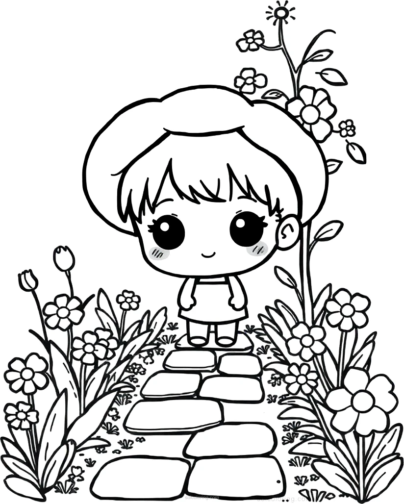 Garden Path With Flowers coloring page for kids