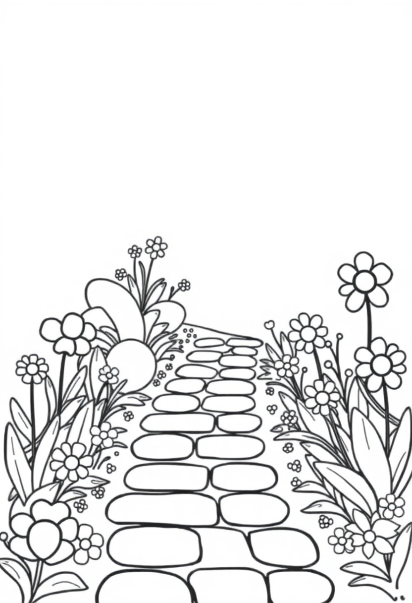 Garden Path with Flowers coloring page, free printable