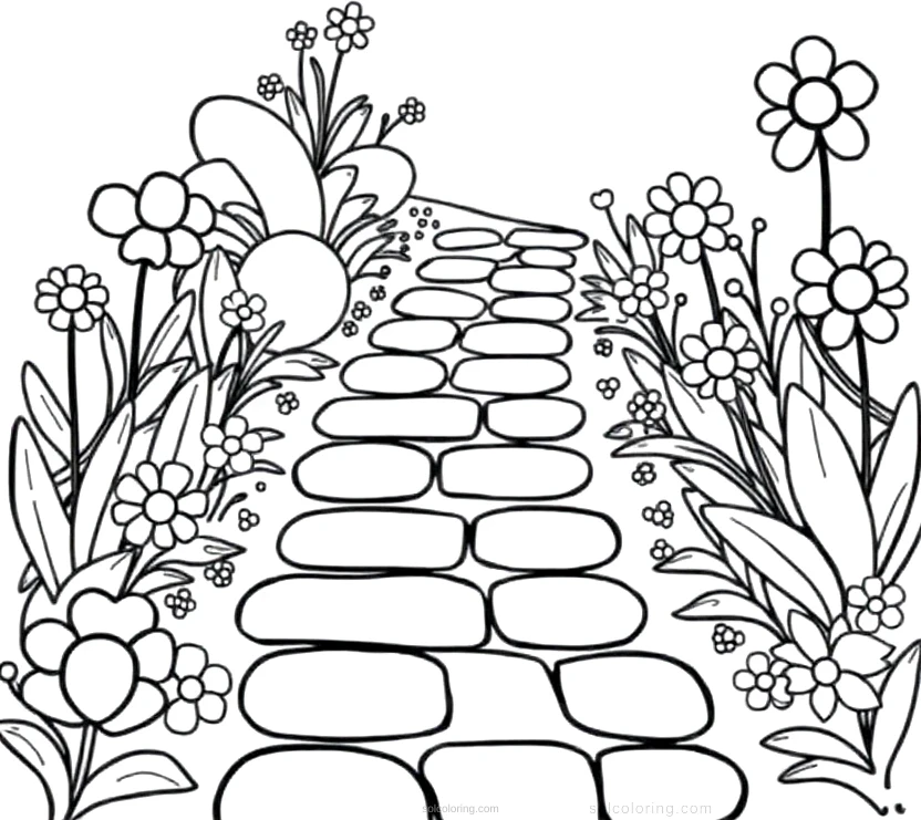 Garden Path With Flowers coloring page for kids