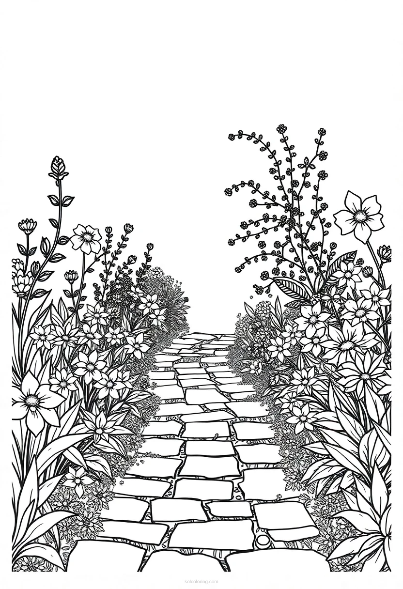 Garden Path With Flowers coloring page for kids