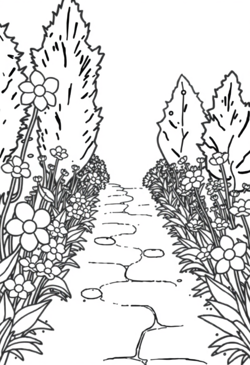 Garden Path With Flowers coloring pages