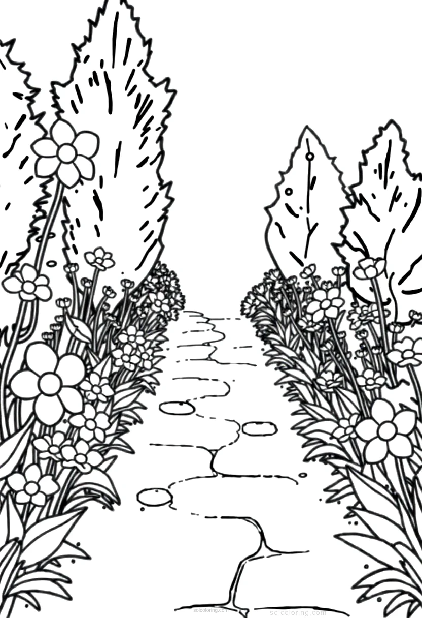 Garden Path With Flowers coloring page for kids