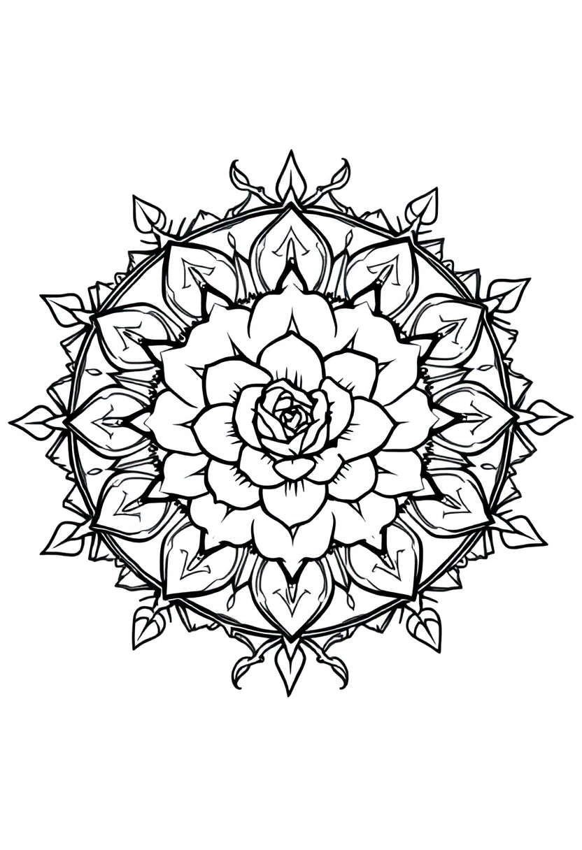 Garden Rose And Thorns Mandala coloring pages