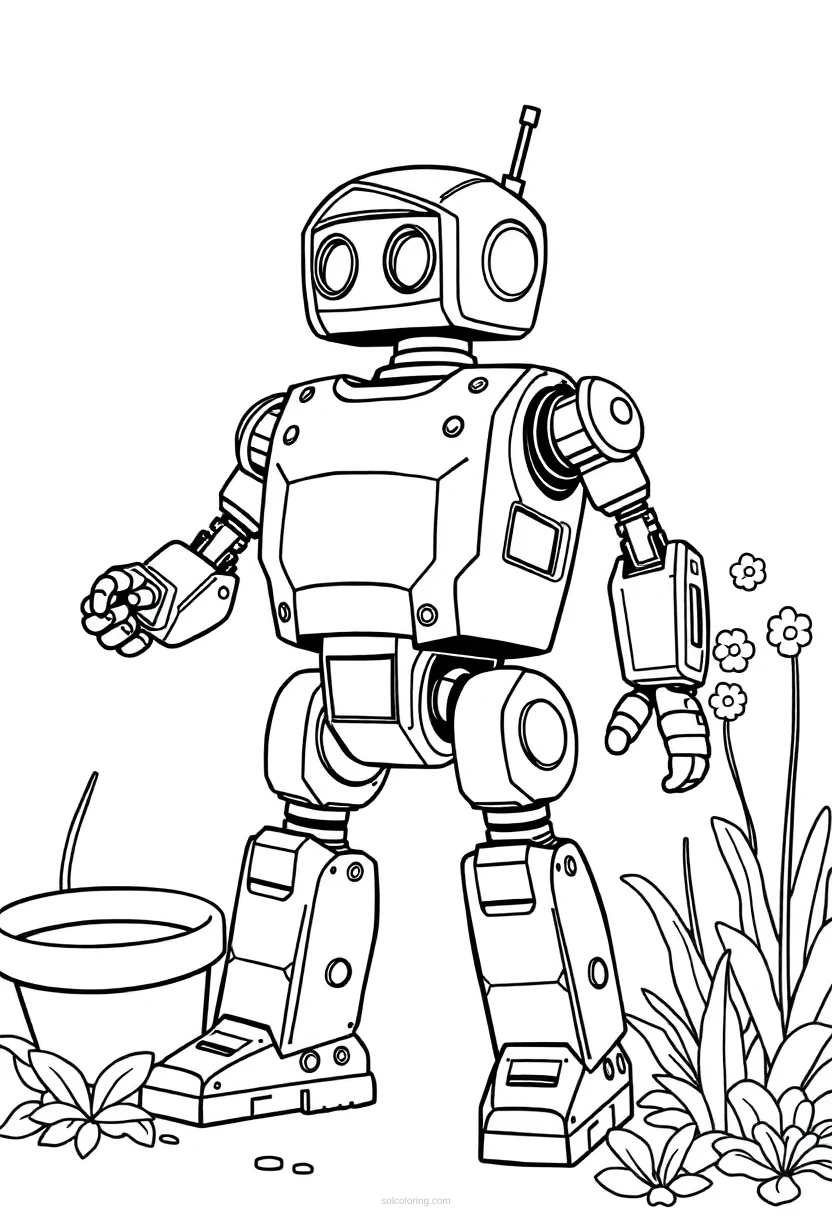 Garden Work Robot coloring page for kids