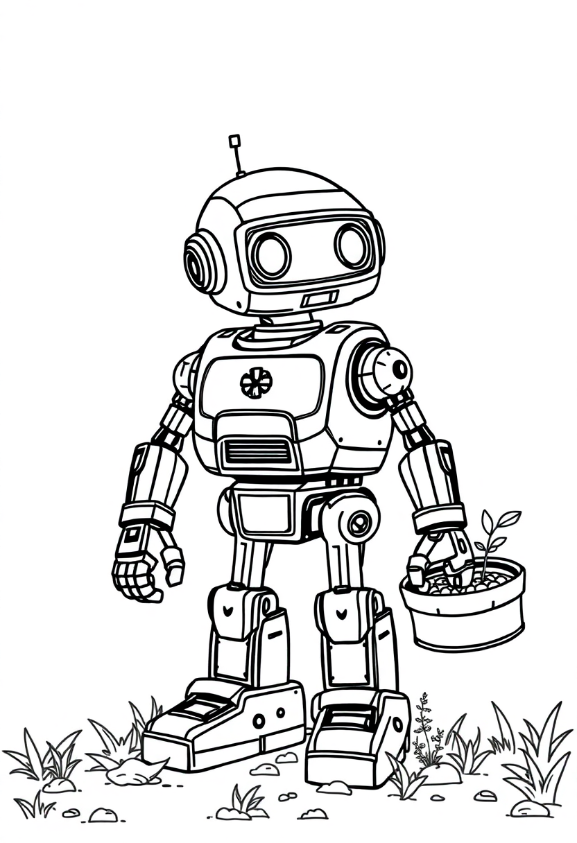 Garden Work Robot coloring page, free printable