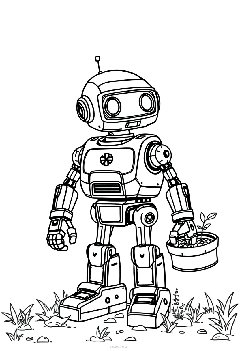 Garden Work Robot coloring page for kids