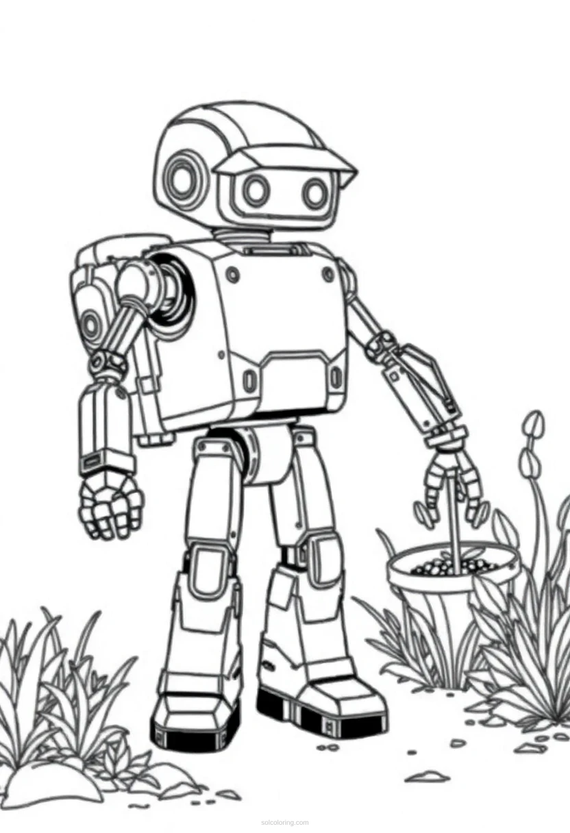 Garden Work Robot coloring page for kids