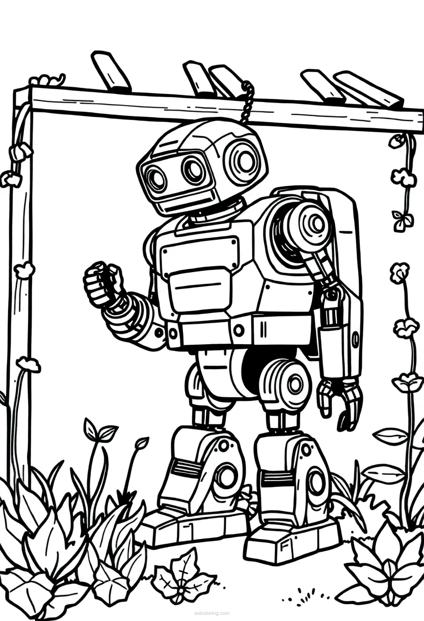 Garden Work Robot coloring page for kids