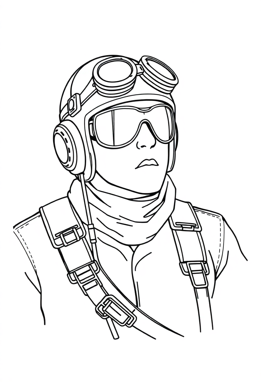Gear-Decorated Aviator coloring page, free printable