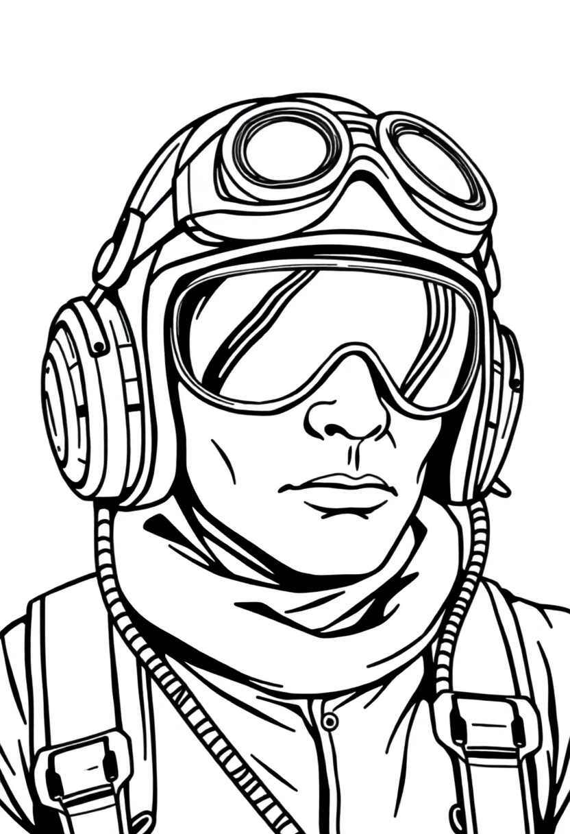 Gear-Decorated Aviator coloring page, free printable